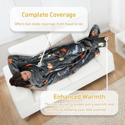 Catalonia Wearable Blanket with Sleeves & Foot Pocket for Adults - color: Dog Grey, size: Fleece