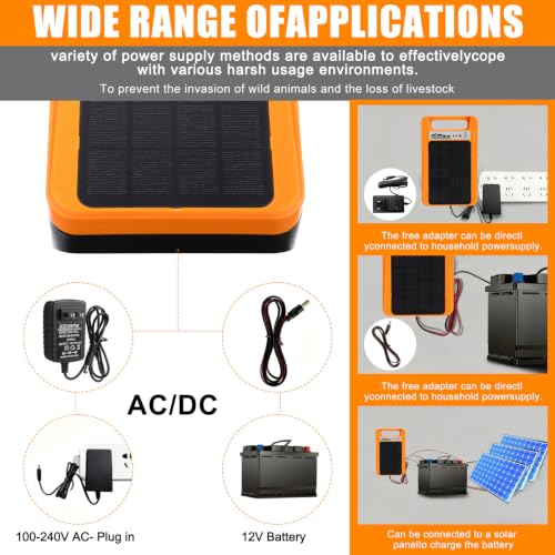 10 Miles Solar Electric Fence Kit Output 0.2 J 24/7 Day/Night Protection with Fence Charger Ground Rod Wire Insulator Rechargeable Solar Panel for Horse Cattle Cow Livestock
