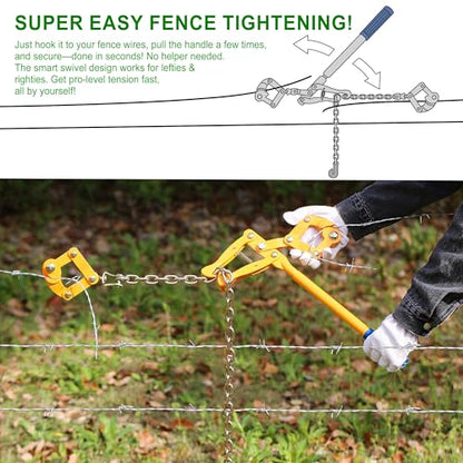 Chain Fence Strainer Plain Barbed Woven Wire Stretcher Tool for Center & End Post Pull, Carbon Steel Fence Tensioner Repair Tool, 47.25" Chain Capacity 2200lbs Farm, Ranch (Yellow, 1 Pack) - color: Yellow (1 Pack)