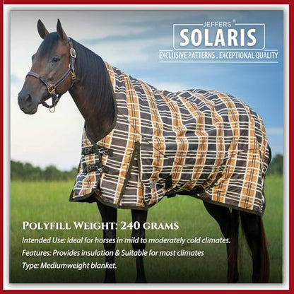 Jeffers Solaris 1200 Denier Turnout Blanket with Extended Neck Design - Brown & Cream Plaid 81" - Waterproof, Breathable Horse Blanket with 240g Polyfill, Ideal Protection for Winter, Medium Weight - size: 81"