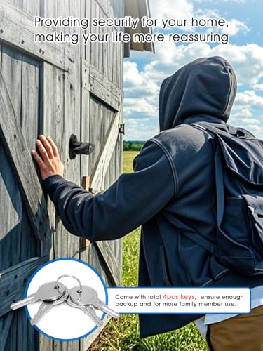 Shed Door T-Handle Lock Latch Kit with 4 Keys, Shed Barn Coop Storage Door T-Lock Set, Adjustable 4-3/4" Stem, with Spring Loaded Gate Pin Bolt Latch - 1 Lock+2 Latch - style: Lock 4-3/4" + Latch 6in