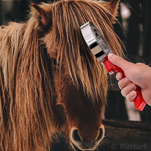 2pcs Reversible Stainless Steel Curry Comb Horse Brush 4 Rings and 6 Rings with Soft Touch Grip Metal Curry Brush for Cow Sheep Dog Goat Horse