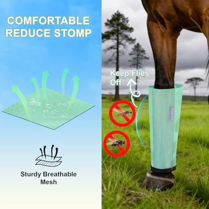 Fly Boots for Horses Set of 4, Loose Fitting Mesh Horse Fly Boots Leggings, Reduce-Stomping Adjustable Equine Leg Wraps & Socks, Stay Up Not Sag, No Rub (Mint) - color: Mint