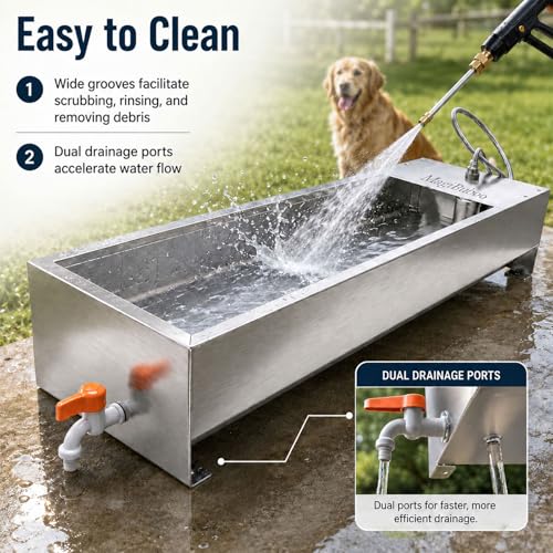 Automatic Livestock Water Trough, 54L Stainless Steel Animal Waterer with Float Valve Kit, Large Outdoor Auto Fill Water Dispenser for Horses Cattle Goats Pigs Hogs and Dogs
