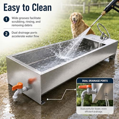Automatic Livestock Water Trough, 54L Stainless Steel Animal Waterer with Float Valve Kit, Large Outdoor Auto Fill Water Dispenser for Horses Cattle Goats Pigs Hogs and Dogs