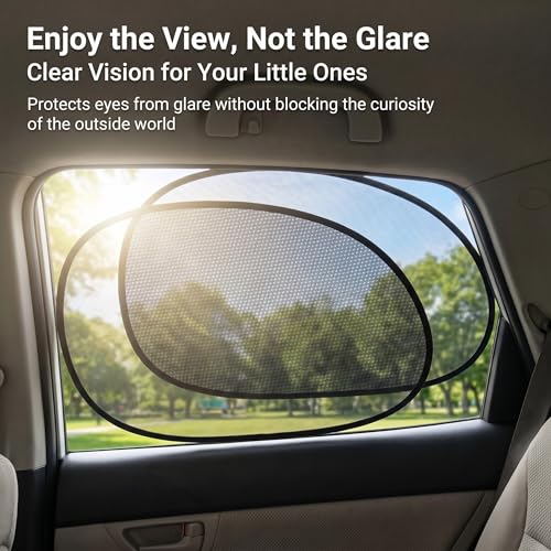 2 PCS Car Side Window Shades, Sun & Heat Blocking Shield for Baby, One-Way Gauze Mesh Privacy Protection Screen with Suction Cups, Universal Foldable Cover for Most Cars (Black)