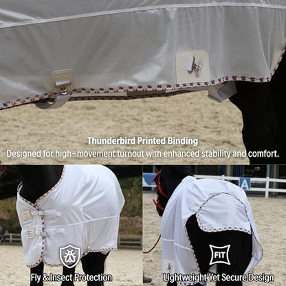 BARN & STABLE Breathable and UV Protective Tear-Resistant Mesh Horse Fly Sheet Comfy Equine Summer Sheet with Removable Web Leg Straps - color: White - Loose Fit, size: 75 in