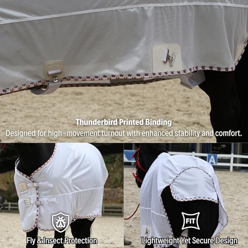 BARN & STABLE Breathable and UV Protective Tear-Resistant Mesh Horse Fly Sheet Comfy Equine Summer Sheet with Removable Web Leg Straps - color: White - Loose Fit, size: 75 in