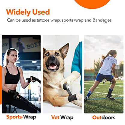 Latex Free Self Adhesive Bandage Wrap 2 inch x 5 Yards - 24 PCS Black Non-Woven Elastic Bandage Wrap - Vet Wrap for Dogs