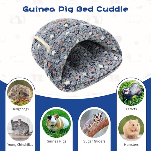 YUEPET Guinea Pig Bed, Warm Fleece Slipper Cuddle Cave, Grey Star - color: Grey Star, size: 1PCS