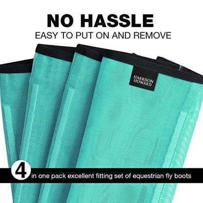 Harrison Howard Loose Fitting Fly Boots UV-Protective Extra Tough Mesh Ventilated Four Fasteners Stay-on Design Protect Horse Legs & Stomp-Reducing Set of 4 Mint Mini - color: Mint, size: Mini