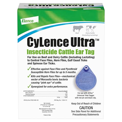 Elanco CyLence Ultra Insecticide Cattle Ear Tags | Fly & Tick Pest Control Ear Tags | 20 Cattle Ear Tags