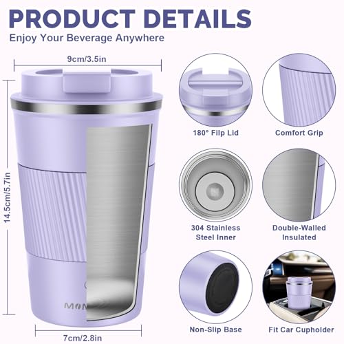 MOMSIV 12oz Travel Coffee Mug, Insulated Coffee Cup with Leakproof Lid - color: B-Purple Taro-12oz