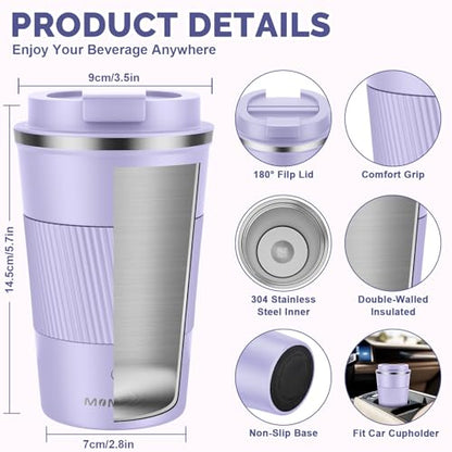 MOMSIV 12oz Travel Coffee Mug, Insulated Coffee Cup with Leakproof Lid - color: B-Purple Taro-12oz