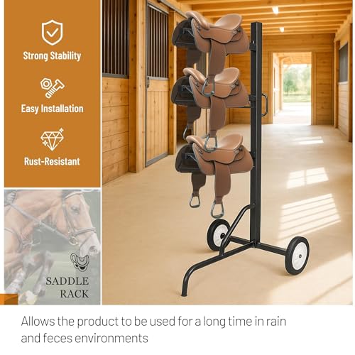 3 Tier Saddle Rack, Rolling Saddle Stand Cart with Wheel,