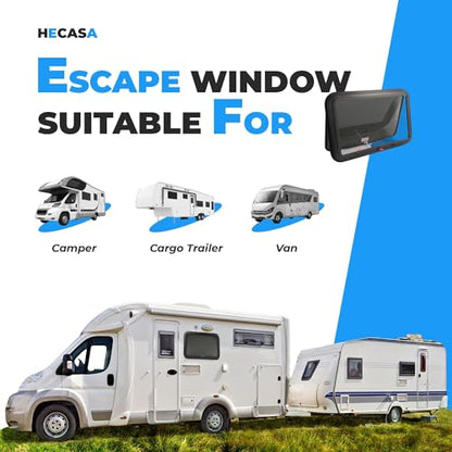 HECASA 36" W x 22" H RV Exit Emergency Window W/Trim Ring, Mesh Screen - size: 36" W x 22" H