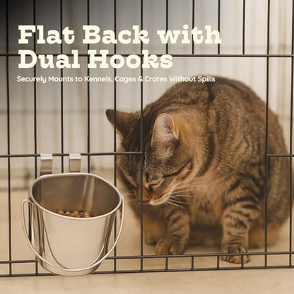 6 quart Stainless Steel Flat Sided Bucket with Dual Hooks | 1.5 gal Durable Food & Water Bowl for XL Dog Goat Sheep & Livestock | Fits kennel Cage Critter Crate | Hanging Utility Pet Pail - size: 6 Quart