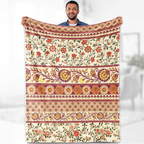 Aimego Boho Floral Blanket Gifts for Women Mom Wife Girls Throw Bohemian Flowers Bedroom Living Room Decor Cozy Bed Couch Plush Birthday Christmas Lightweight Blanket 50"x60" - color: Boho, size: 50"x60"