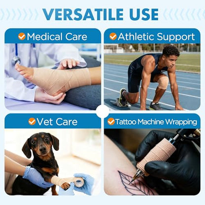 LotFancy Self Adhesive Bandage Wrap, 6 Pack, 3 inch x 5 Yards Non Woven Cohesive Bandage, First Aid Medical Tape for Sports Athletic Wrist, Ankle, Sprains & Swelling - size: 3x180 Inch (Pack of 6)