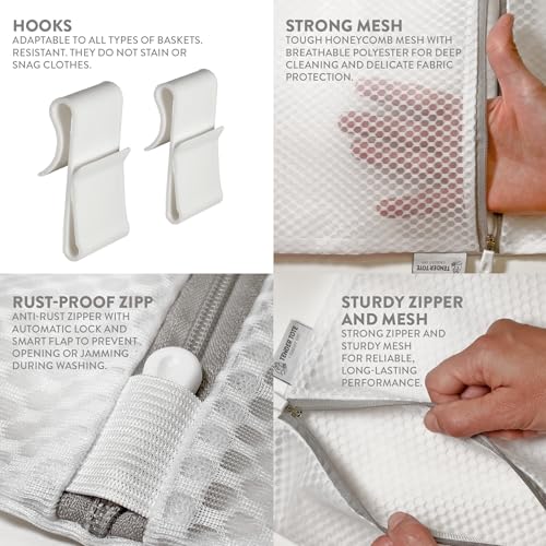 2Pcs Mesh Laundry Bags for Delicates w/Hooks, Hanging Durable Laundry Mesh Wash Bags Attachable Inside Laundry Basket, Lingerie Bags for Washing Bras, Socks – 12x10 Washable Laundry Bag