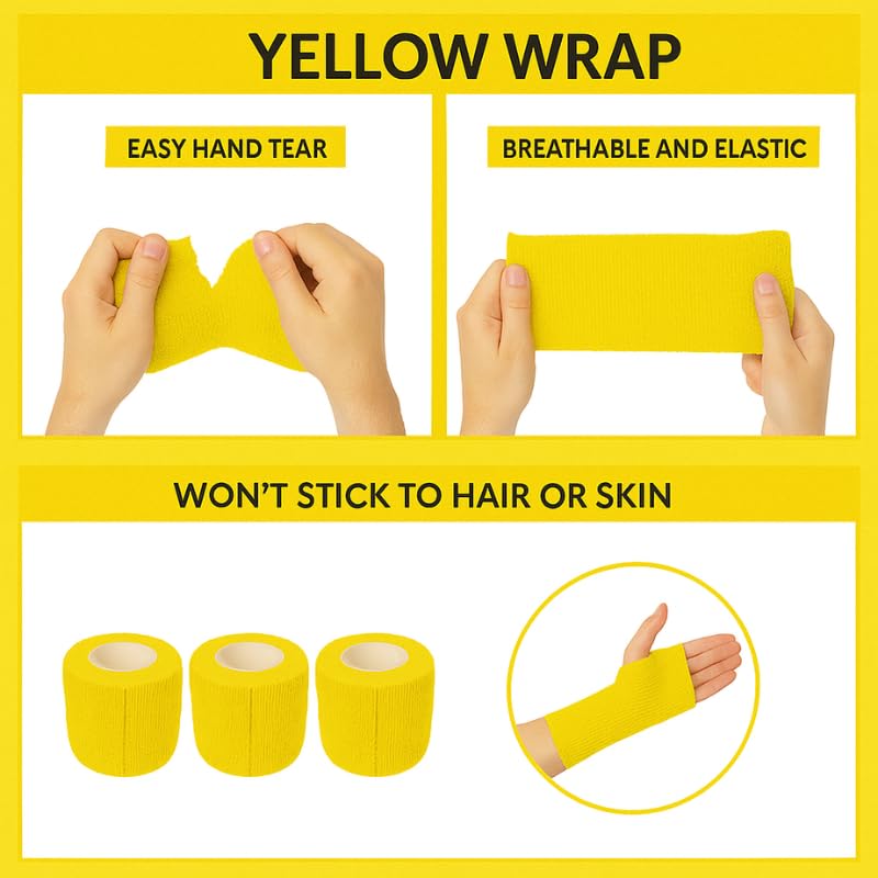 2" Cohesive Flexible Bandage Wrap – Yellow - Pack of 8 - color: Yellow