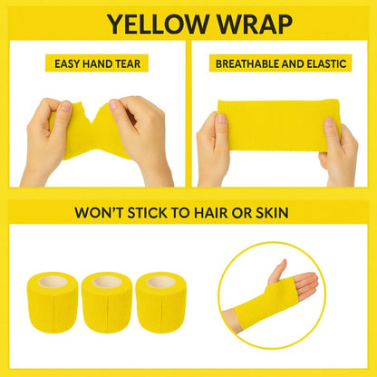 2" Cohesive Flexible Bandage Wrap – Yellow - Pack of 8 - color: Yellow