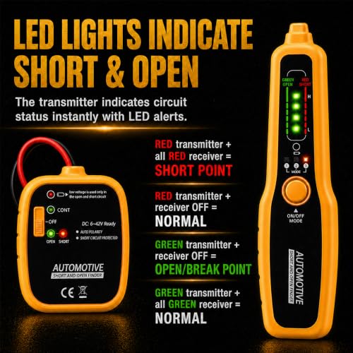 Wire Tracer Automotive Open & Short Finder, DC 6-42V Circuit Breaker Finder Electrical Tester Fault Probe Cable Tracker Auto Wire Locator Car Broken Wire Detector Tool