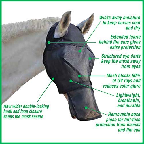Absorbine UltraShield Fly Mask, Horse Size No Ears, Has Removable Nose