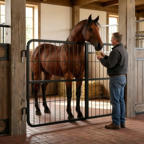 Black Horse Stall Gates, Stall Guards for Horses, Solid Frame Horse Stall Guard, Ventilated Grid Stall Guard, Lockable Swing Door for Stable Breeding Farm Isolation Area