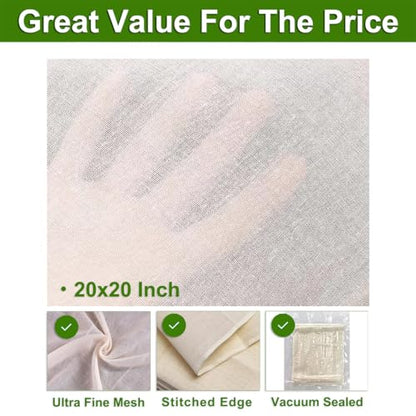 25 Pcs Cheese Cloths, SGS Tested 100% Unbleached Cotton, 20x20 Inch Grade 100 Reusable Cheese Cloth With Ultra-Fine Mesh, Reusable Muslin Cheesecloth for Straining,Juicing,Cooking Turkey, Baking - color: 25 Pcs