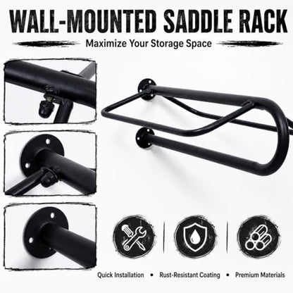 6 Pack Wall Mounted Saddle Racks with Pad Bar, Heavy Duty Saddle Pad Rack