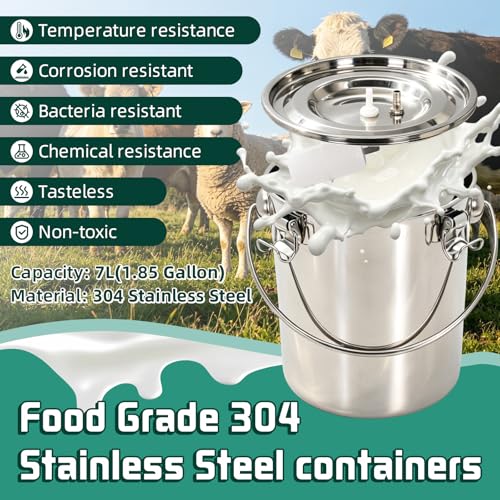 2in1 Cow & Goat Milking Machine 7L Rechargeable Portable Pulsation Milker | Upgrade 7L Food-Grade 304 Stainless Steel Bucket,Vacuum Pump Continuously Adjustable Pulsation Milker with 4 Teat Cups