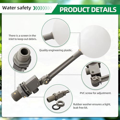 2 Pack Float Valve 3/4 Inch Automatic Water Level Control Adjustable Arm