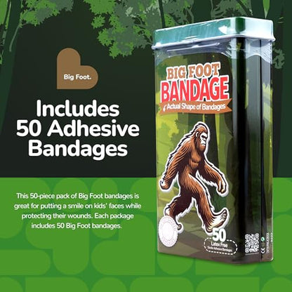 BioSwiss Bandages, Bigfoot Shaped Self Adhesive Bandage Set, Latex Free, Sterile Wound Care, 50 Count - color: Big Foot, size: 50-Count Tin