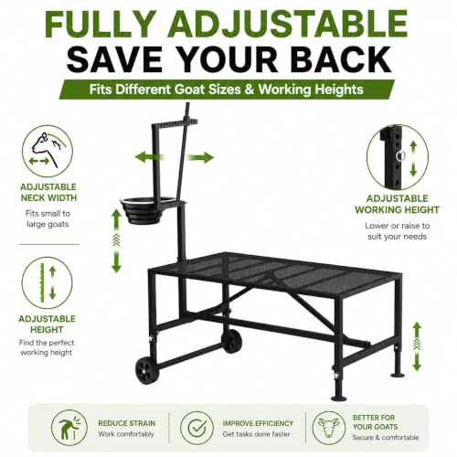 600 Lbs Goat Milking Stand with Wheels & Feeder, Adjustable Goat Stanchion - color: Black, size: With Wheels 47*23 Inch