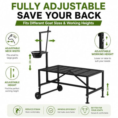 600 Lbs Goat Milking Stand with Wheels & Feeder, Adjustable Goat Stanchion - color: Black, size: With Wheels 47*23 Inch
