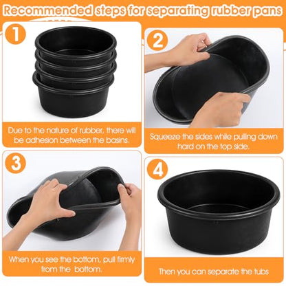 MAQUITA 4Pcs Rubber Feed Pan, Utility Feed Bucket, 1 Gallon Rubber Bowl Chicken Dust Bath Livestock Water Bowl for Pig Goat Chicken Dogs Farm Small Animal(10.6 x 4.1Inches)