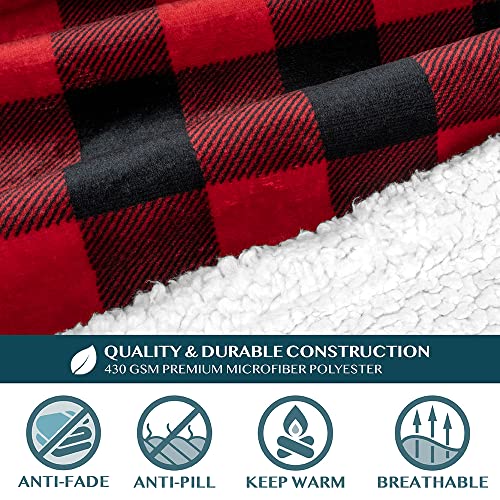 PAVILIA Sherpa Wearable Blanket with Sleeves and Pocket, Plush Thick Cozy Body Blanket Wrap for Adult Women Men, Christmas Gift for Wife Mom, Buffalo Red Black - color: Checkered Red