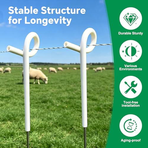 30Pcs 41" Systems Pig Tail Step-in Electric Fence Post for Livestock, White - color: White