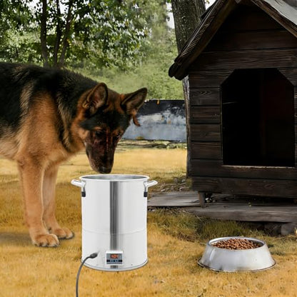 11L Heated Water Bucket 80W Stainless Steel Heated Water Bowl with Digital Display 32°F‑122°F Temperature Adjustable, Outdoor Pet Water Heater for Dogs, for Homes Farms Yards Silver 110V
