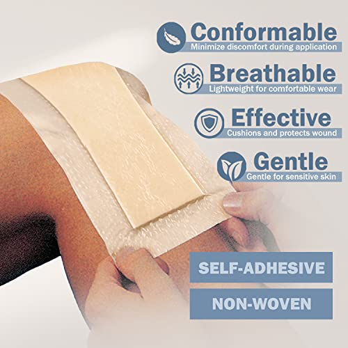 EVERLIT Care Silicone Foam Dressing with Adhesive Border | Highly Absorbent Hypoallergenic Bandages for Chronic Wounds, Bed Sores, Pressure Ulcers | Gentle & Secure Adhesion (4" x 10" | 5 Pack) - size: 4" x 10" | 5 Pack