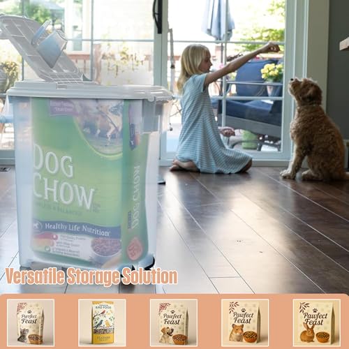Buddeez Airtight Rolling Pet Food Storage Container, Bird Seed, 50 Quart - color: White Lid, size: 1 Pack (50 Quart)