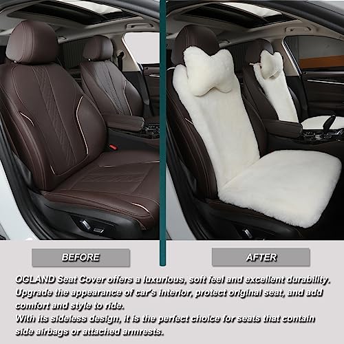 OGLAND White Fuzzy Sheepskin Car Seat Cover | Soft Natural Fur Wool Cushion - color: White