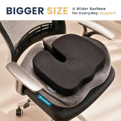 Pressure Relief Seat Cushion for Tailbone Pain, Sciatica & Coccyx Pillow | Extra Large Office Chair Cushion for Healthy Sitting Posture, Sciatica Pain Relief Pillow With Extra Cover (Black) - color: Black & Dark Gray