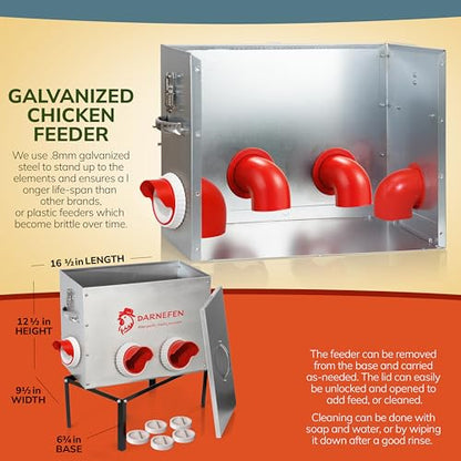 Automatic Chicken Feeder No Waste - 40lb 6 Ports Large Capacity Metal Poultry Feeder with Legs and Lids - Galvanized Chicken Feeder for Hen Coop