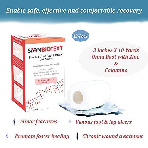 Unna Boot with Zinc and Calamine - Flexible Compression Bandage Moist Healing Environment Comfort Wrap Bandage Medical Dressing 3 Inches X 30 Foot Roll - size: Pack of 12, style: 3" Zinc and Calamine