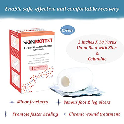 Unna Boot with Zinc and Calamine - Flexible Compression Bandage Moist Healing Environment Comfort Wrap Bandage Medical Dressing 3 Inches X 30 Foot Roll - size: Pack of 12, style: 3" Zinc and Calamine