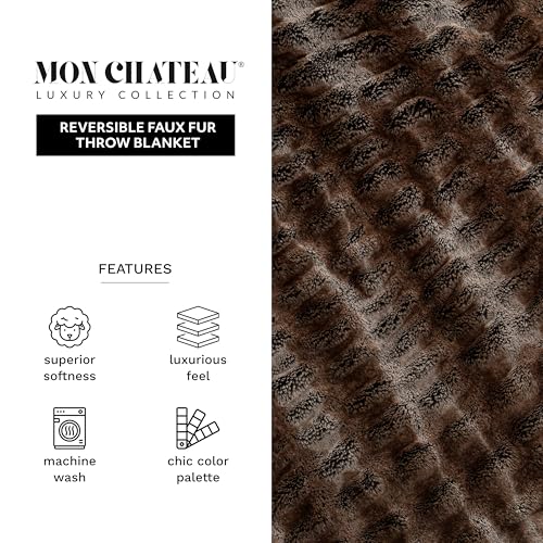 Mon Chateau 60" x 70" Reverie Faux Fur Throw, Cedarwood Ruched | Cozy Layer Comfort For Couch, Bed Or Chair. Lightweight Polyester Fabric With Easy Machine Wash Care - color: Cedarwood Ruched