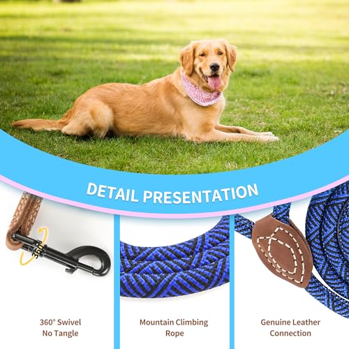 Mile High Life Dog Leash with Genuine Leather-Wrapped Ends, 4/5/6FT - color: Blue, size: 18 Inch-1/2"