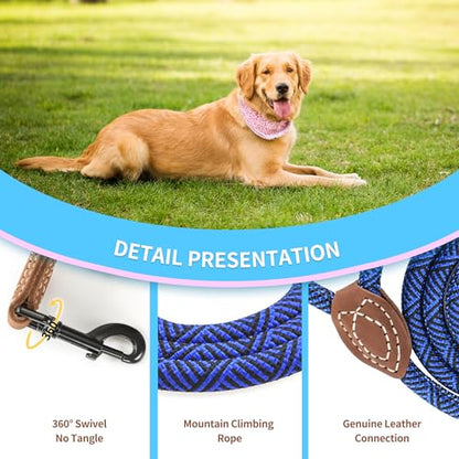 Mile High Life Dog Leash with Genuine Leather-Wrapped Ends, 4/5/6FT - color: Blue, size: 18 Inch-1/2"